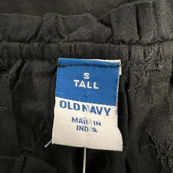 Old Navy Button Up Shift Dress Black Ruffle Jewel Neck 3/4 Sleeve S Tall New - Picture 11 of 12